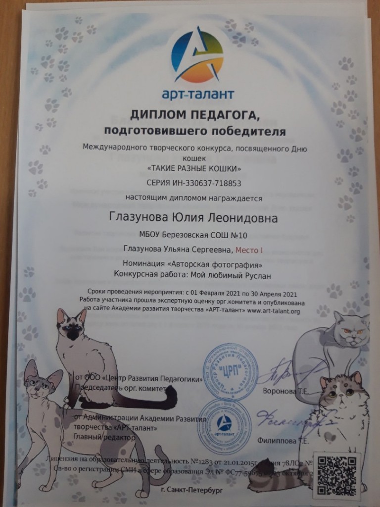 Международный творческий конкурс посвященный дню кошек "ТАКИЕ РАЗНЫЕ КОШКИ" 2